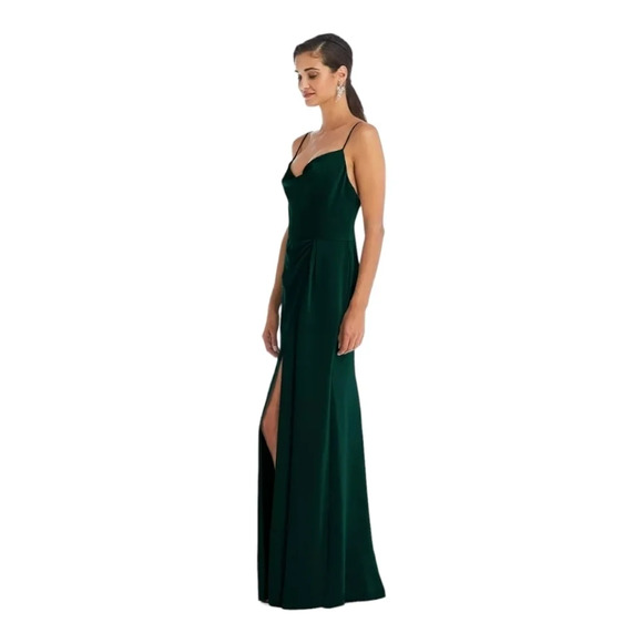 Dessy Collection Cowl-Neck Draped Wrap Maxi Dress With Front Slit In Evergreen - Picture 2 of 8